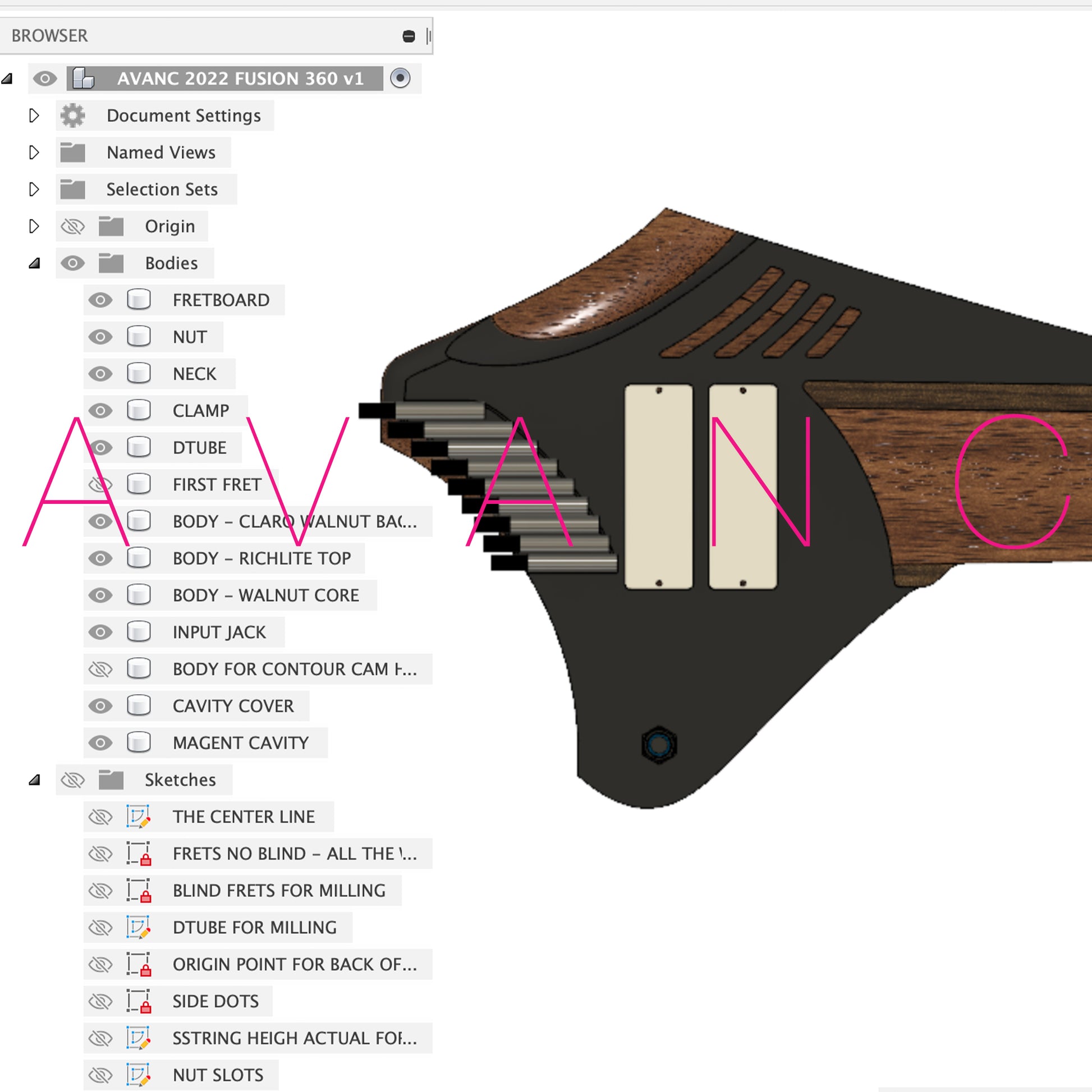 Fusion 360 file containing all the 3D bodies you need to build your own toolpaths and CNC your own AVANC.