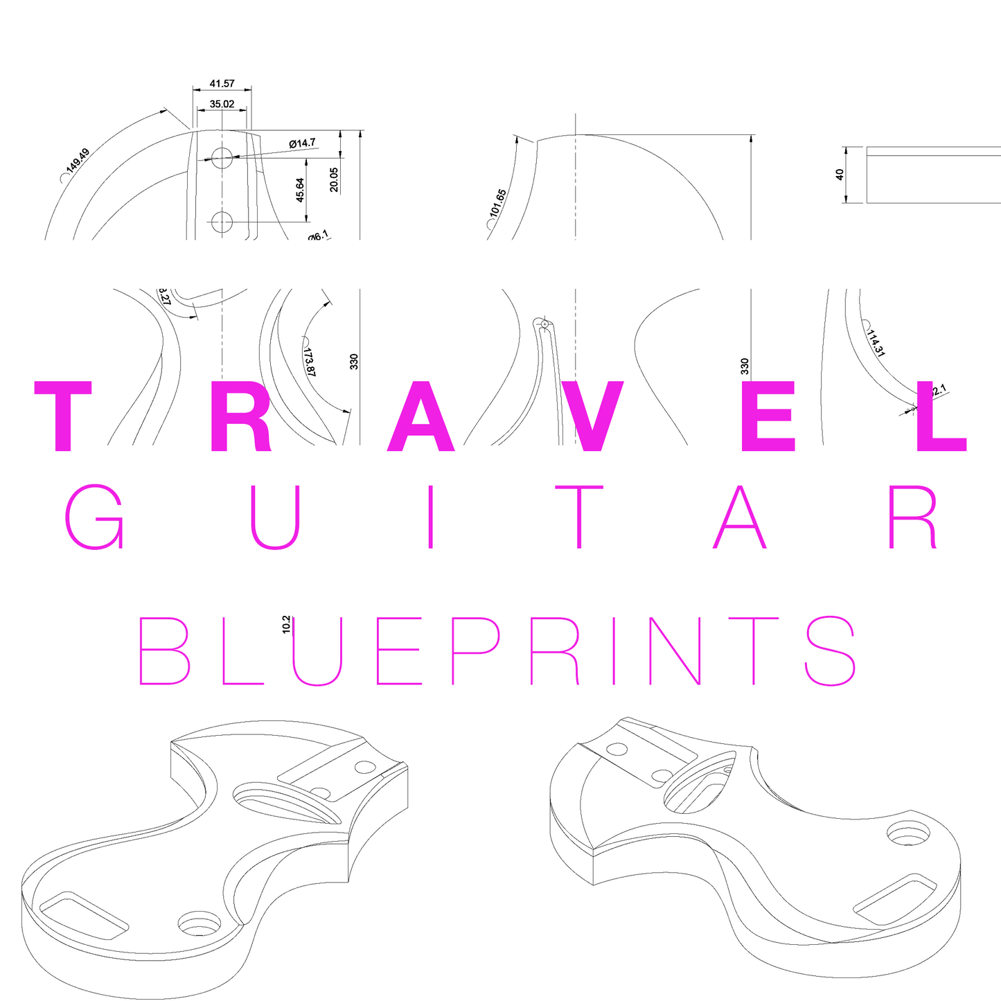 Travel Guitar 1:1 Scale Blueprints - Digital Download